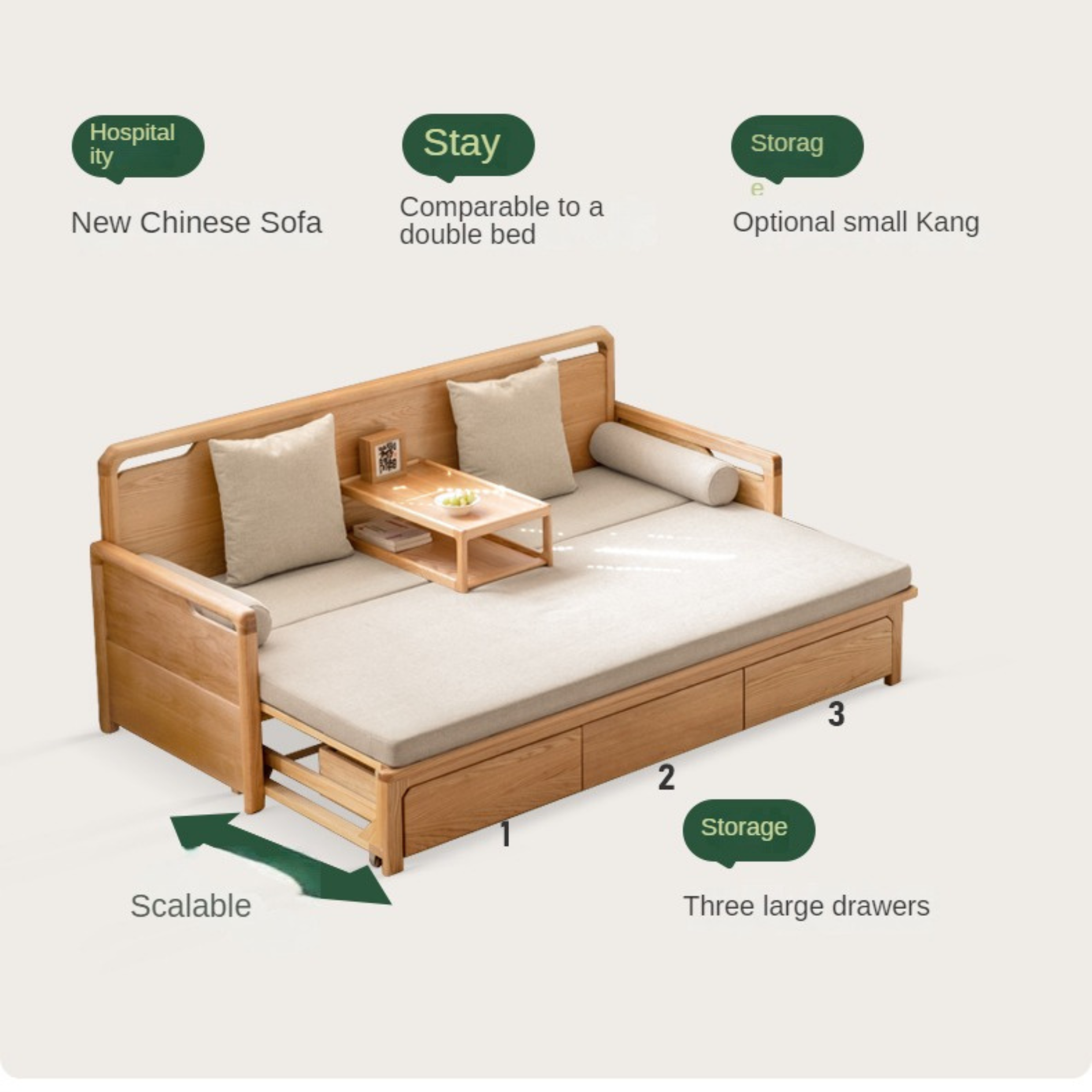 Oak Foldable Sofa Bed New Multifunctional Storage.