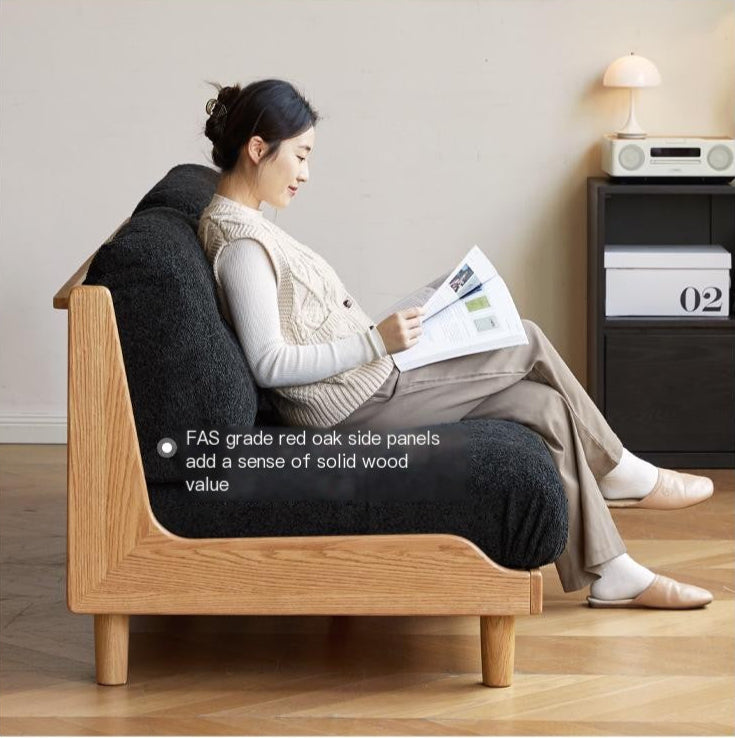 Oak, Ash Solid Wood Fabric Sofa with Deep Seat, Soft Cushion Design