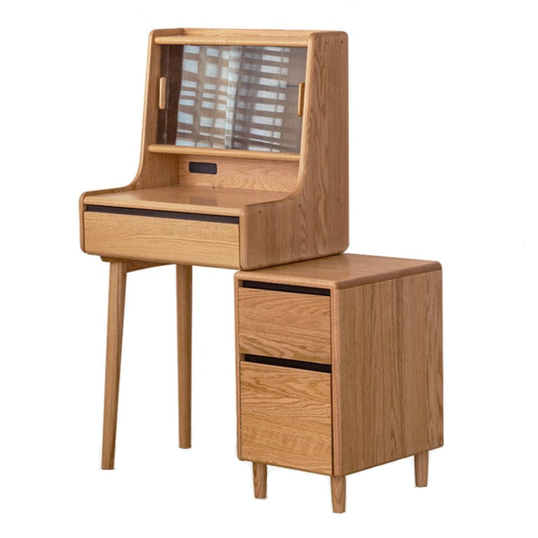 Oak, Ash Solid Wood Vanity Table Shelf Integrated.