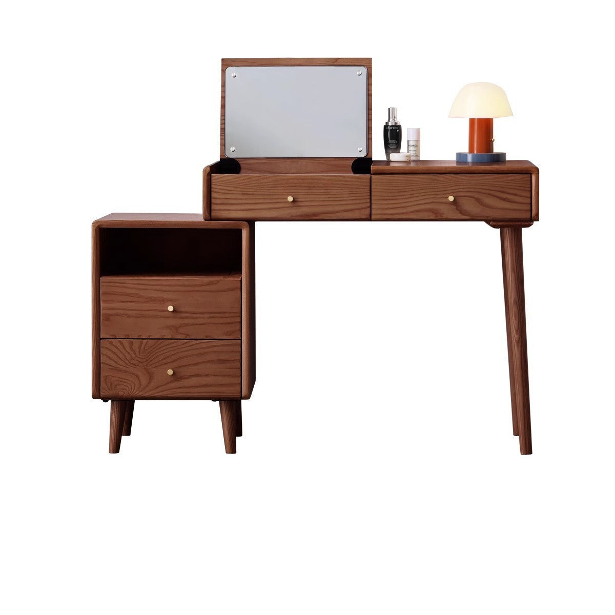 Ash Solid Wood Vanity Table with Mirror Shelf & Flip Cover.