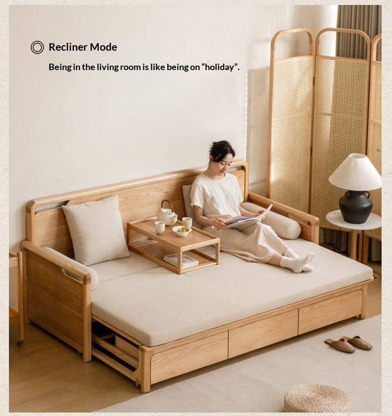 Oak Solid Wood Retractable Multifunctional Box Sofa Bed.