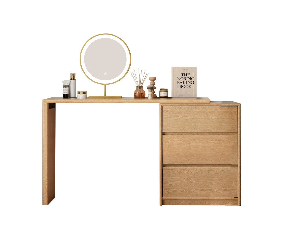 Poplar, Oak Solid Wood Telescopic Dressing Table Three Drawers.