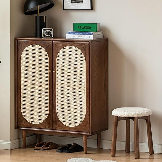 Oak Solid Wood Rattan Shoe Cabinet