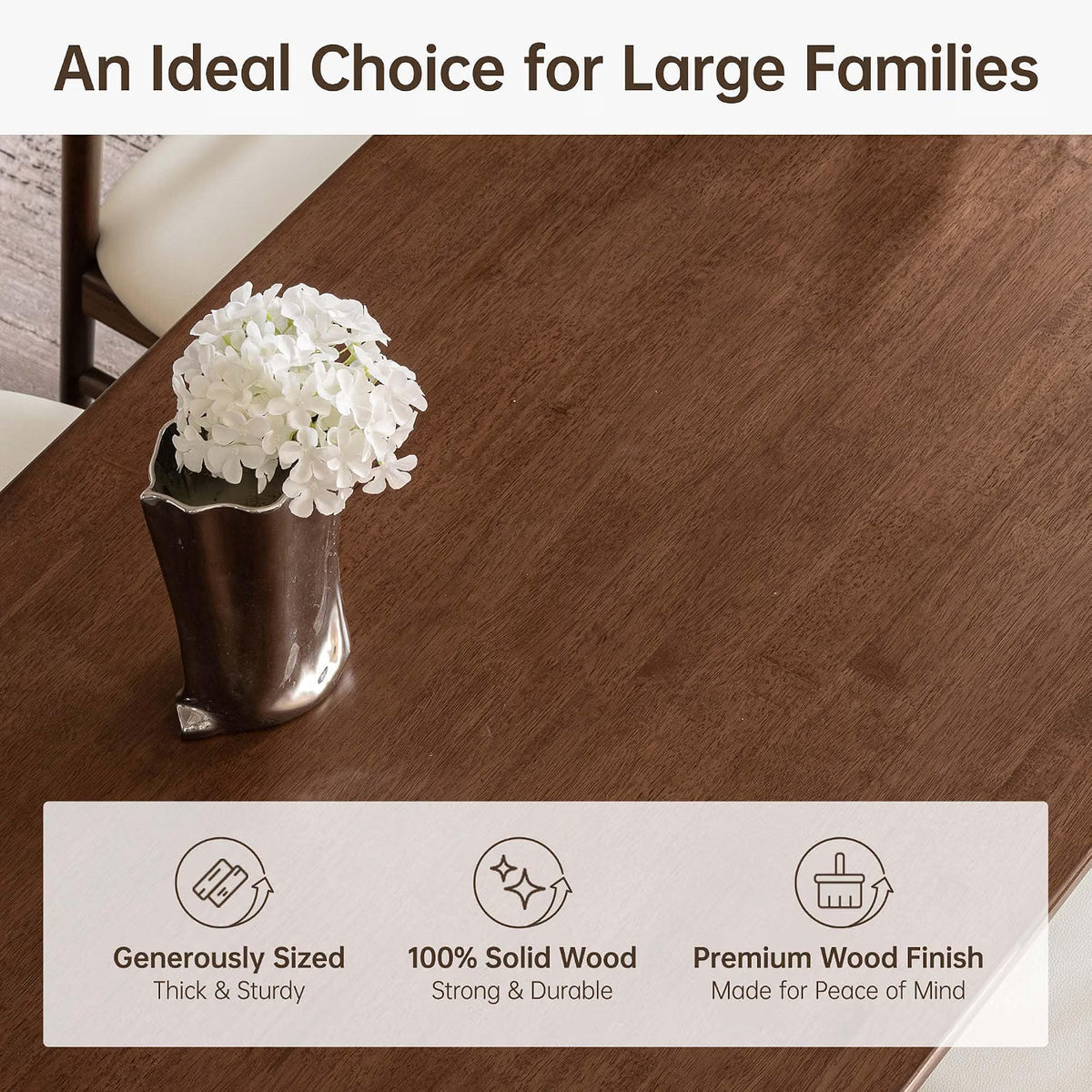 Solid Rubberwood Dining Table with Two-Tone Trestle Legs