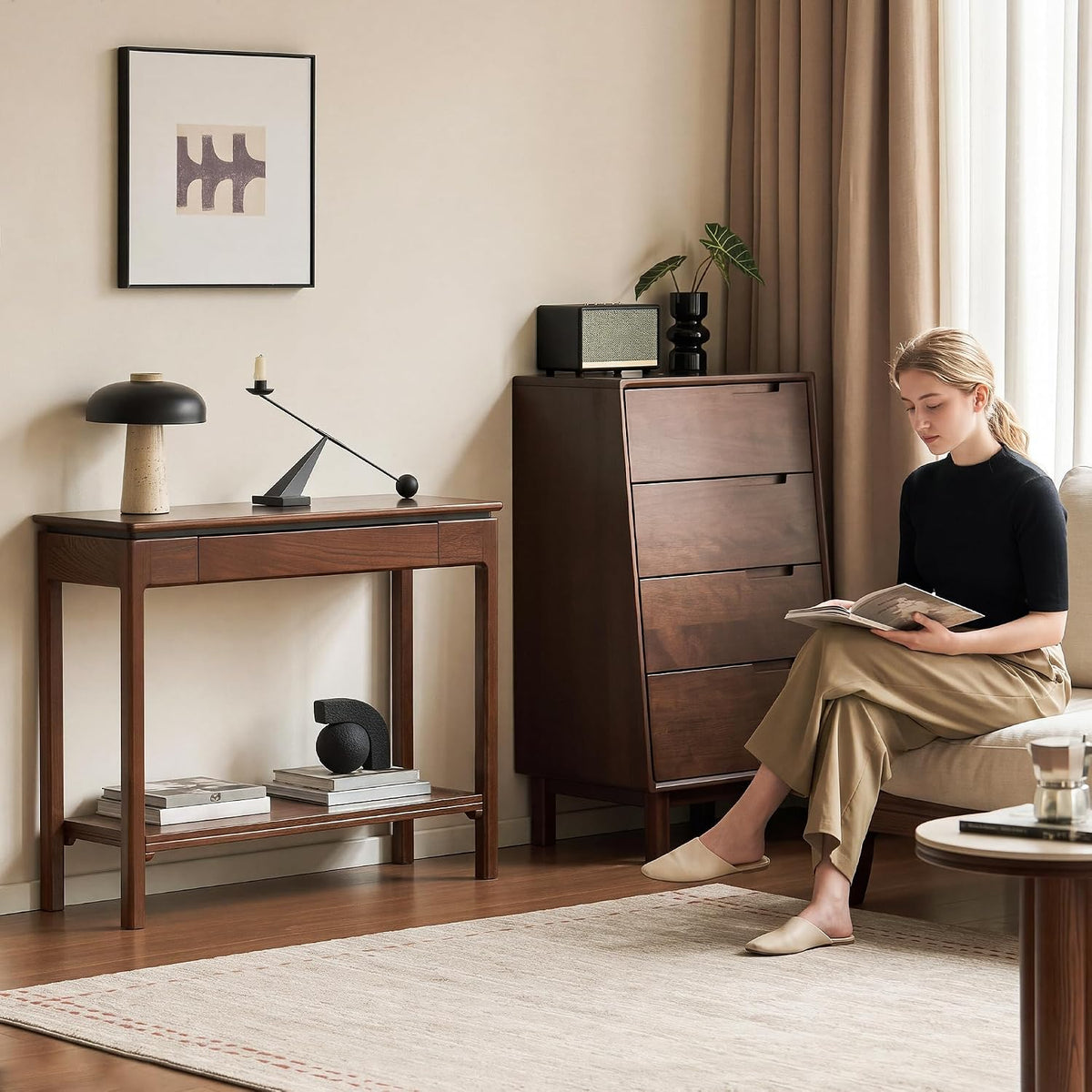 Oak Solid Wood Narrow Console Table