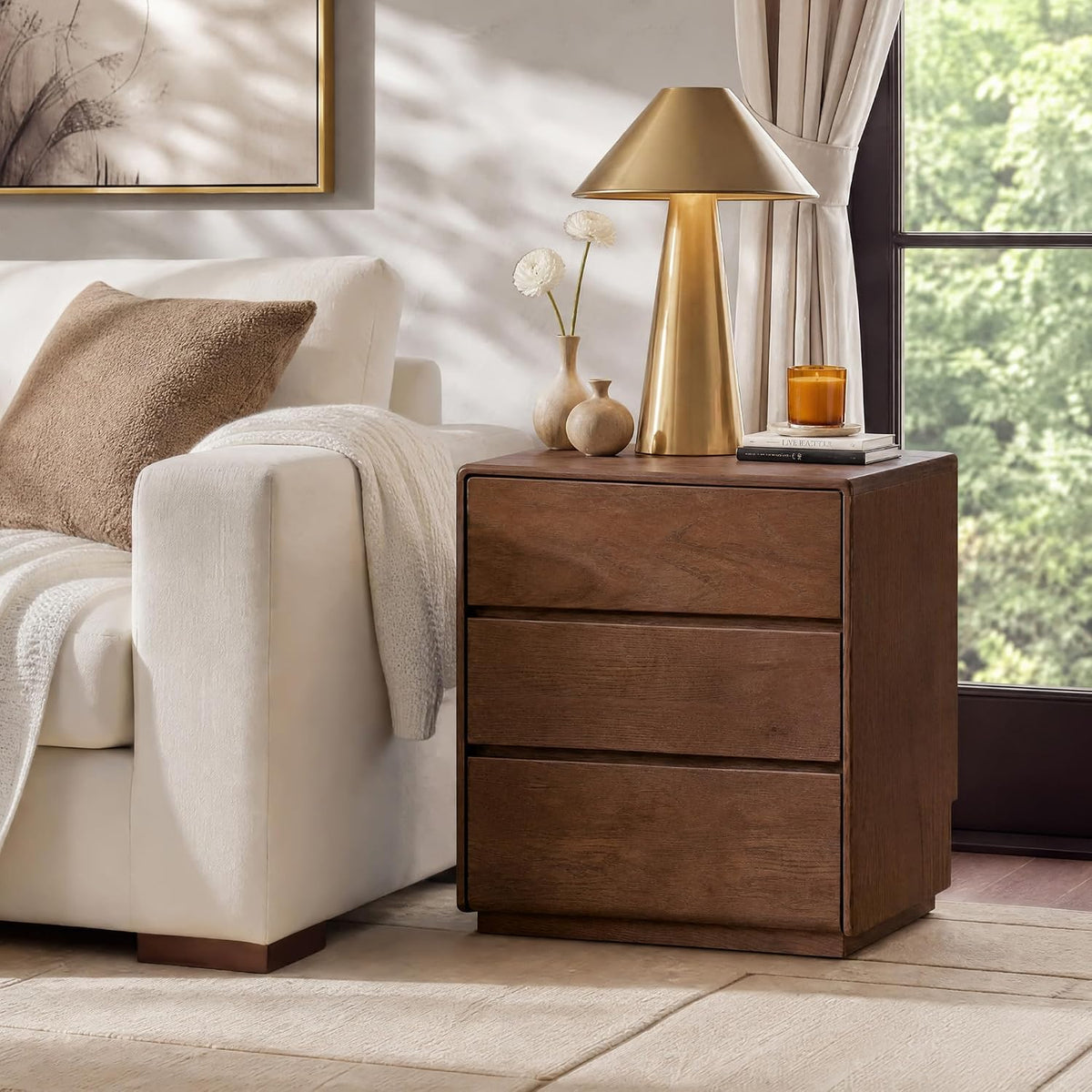 Solid Oak, Rubberwood, Wood Compact 3-Drawer Chest with Small Footprint