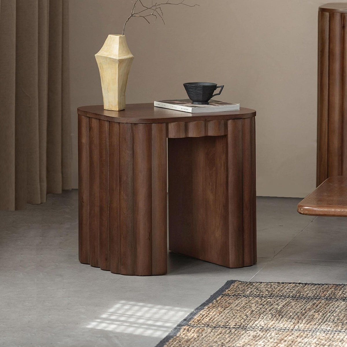 Mango Solid Wood Sculptural Side Table with Carved Legs