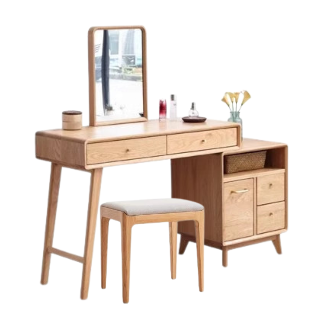 Oak, Rubberwood Solid Wood Vanity Table Telescopic.