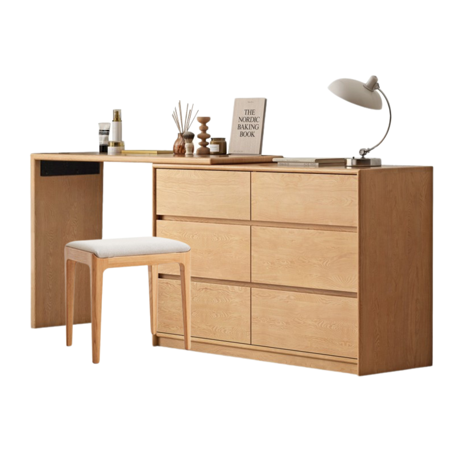 Oak, Solid Rubberwood Dressing Table L-Shaped Corner