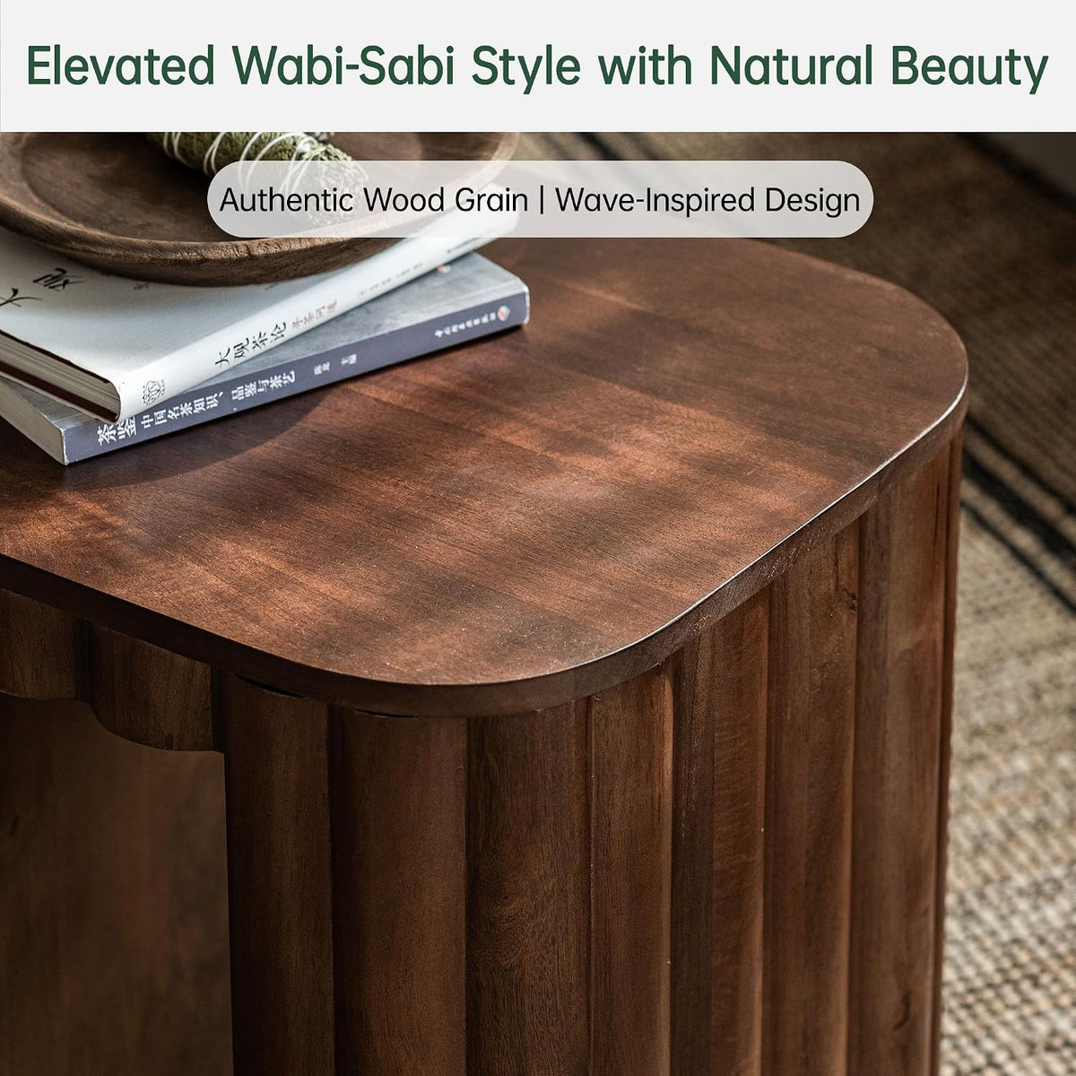 Mango Solid Wood Sculptural Side Table with Carved Legs