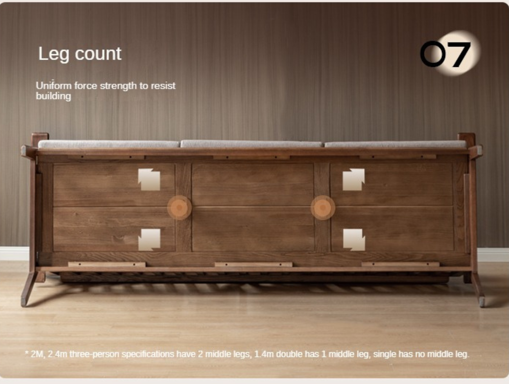 Oak Solid Wood Straight Sofa 4 fabrics color