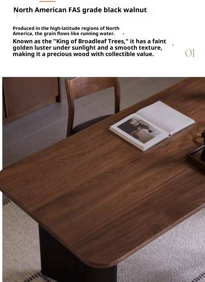 Black Walnut Solid Wood Dining Table with Italian Light Luxury Design