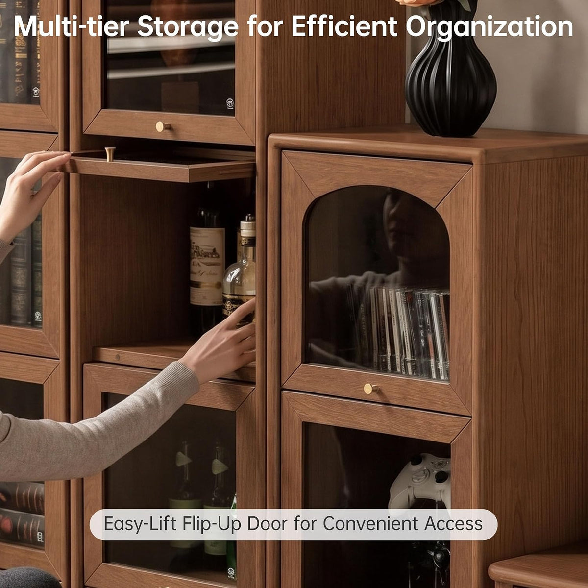 Oak Solid Wood Narrow Bookcase and Freestanding Storage Cabinet