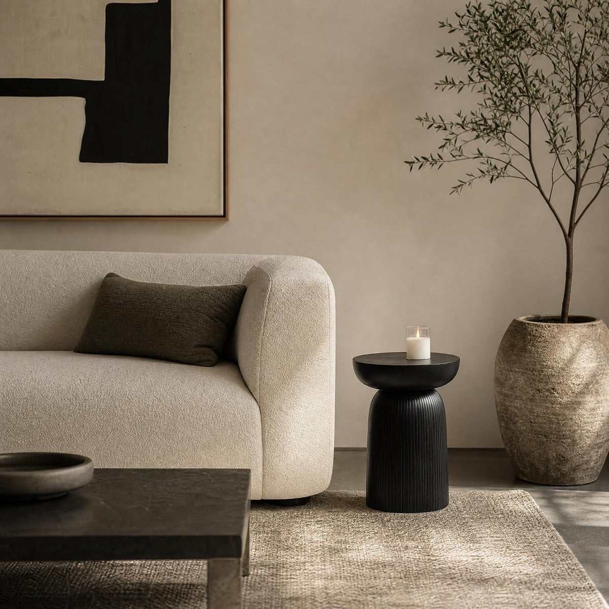 Mango Solid Wood Sculptural Side Table with Carved Legs