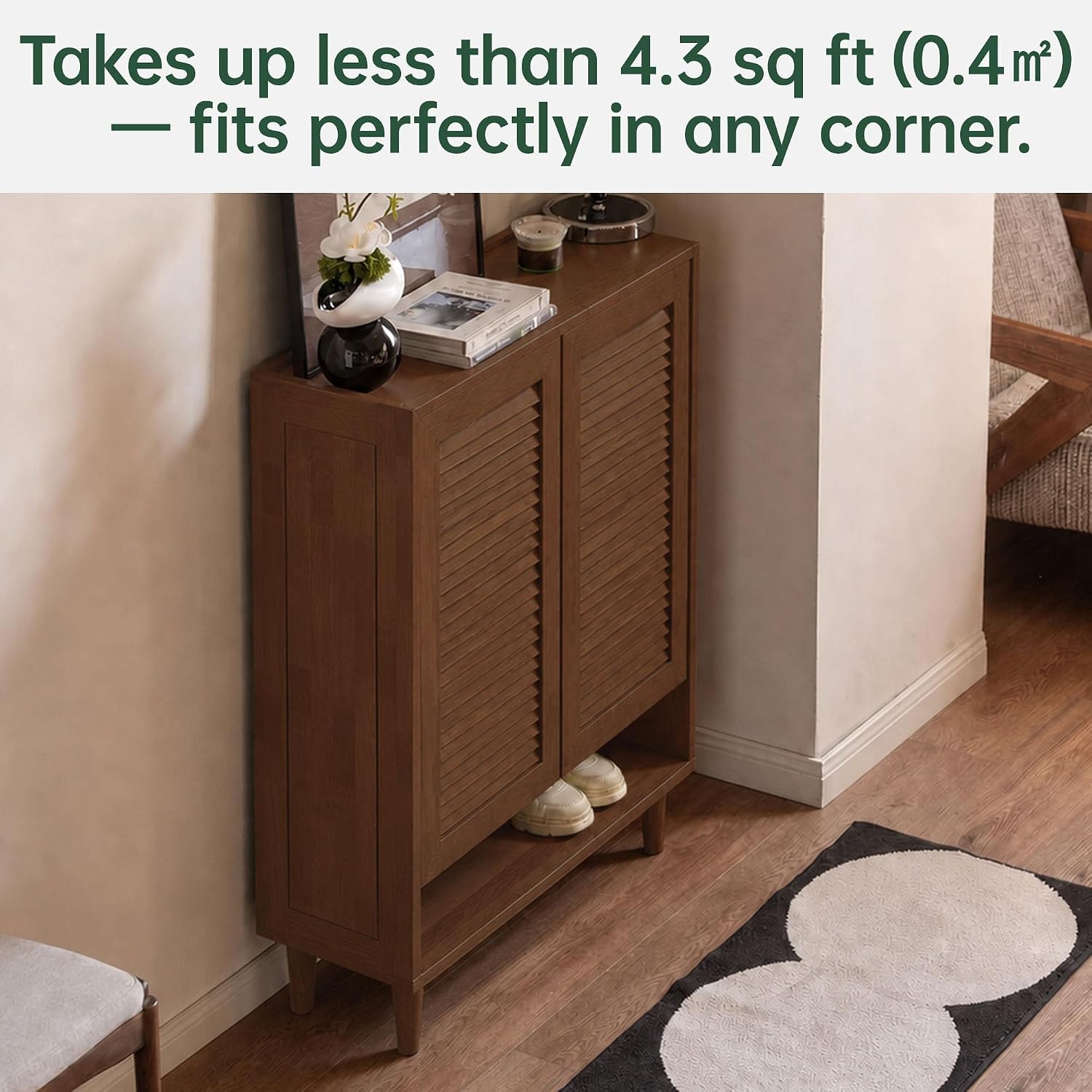 Solid Rubberwood Modern Shoe Cabinet