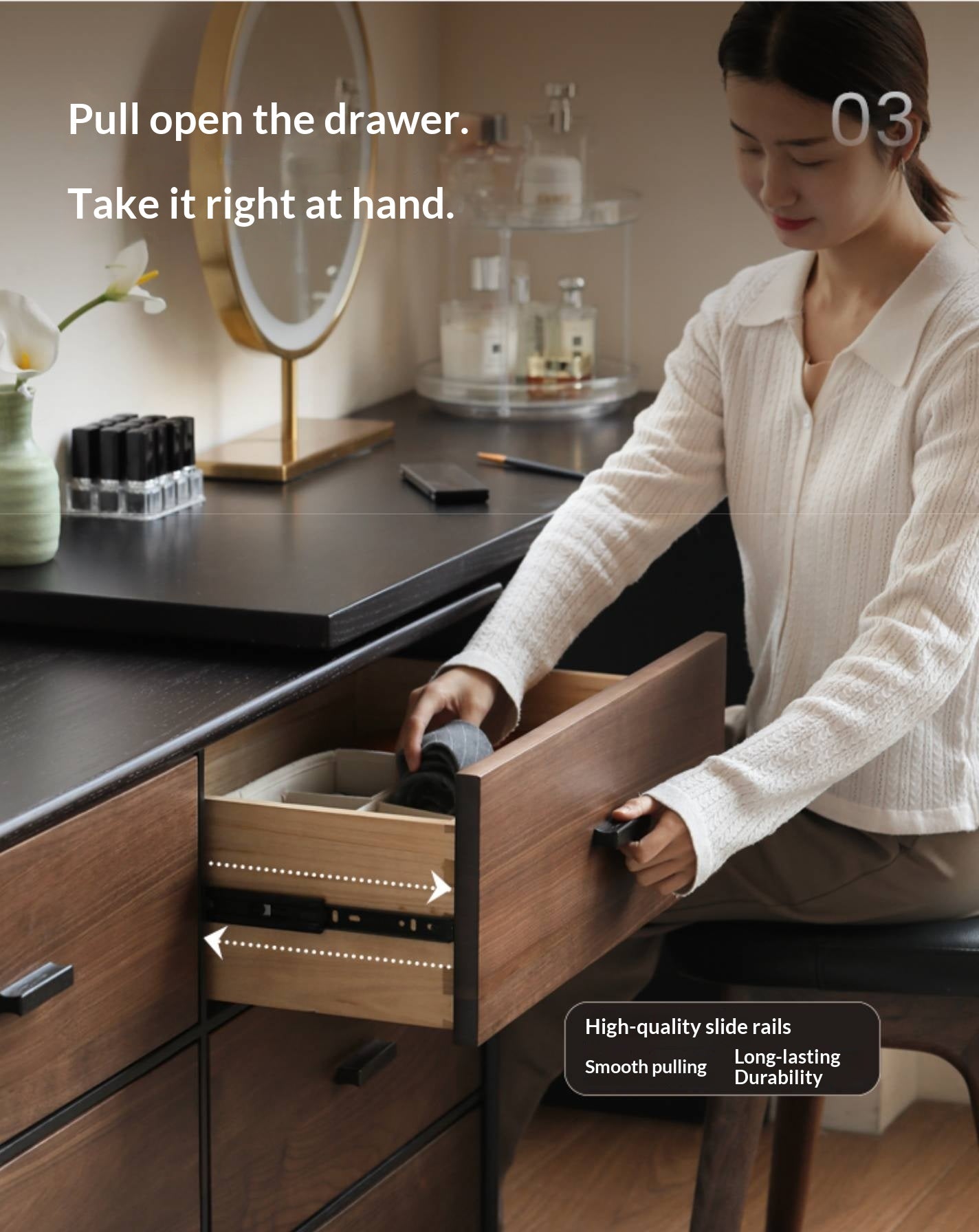 Black Walnut Solid Wood Italian Light Luxury Vanity Table.