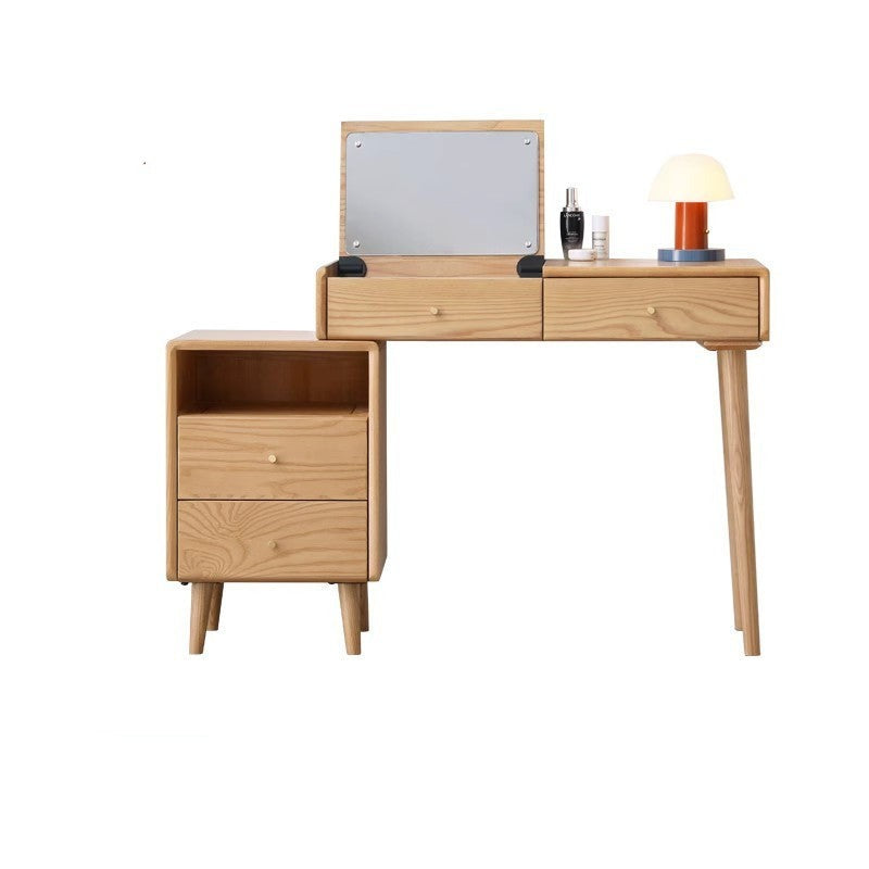 Ash Solid Wood Vanity Table with Mirror Shelf & Flip Cover.