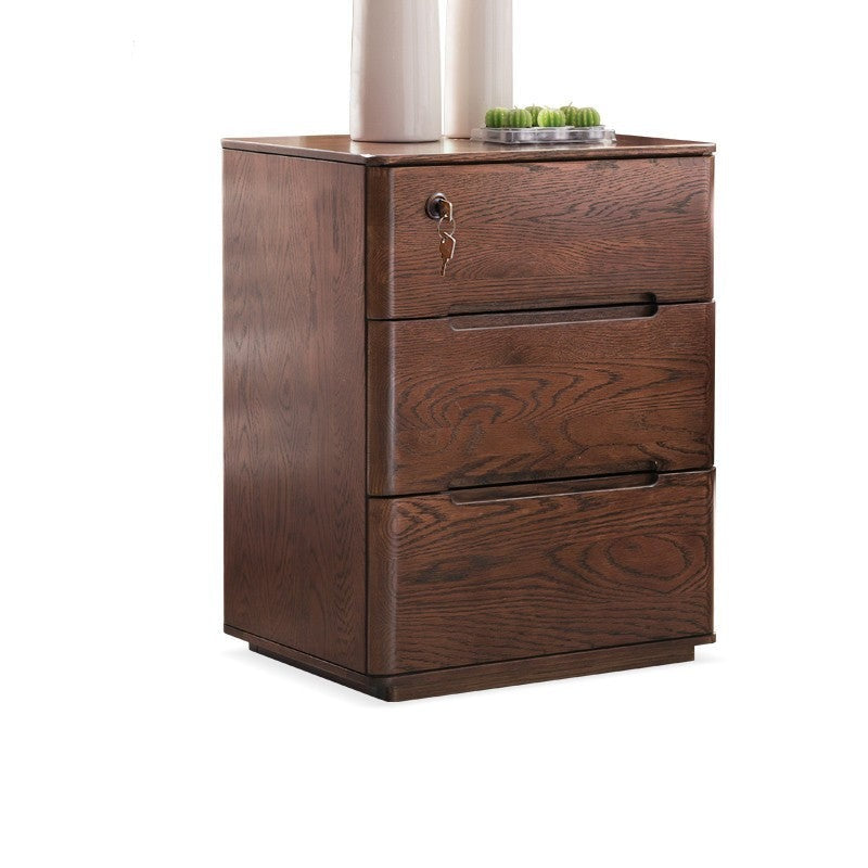 Oak Solid Wood Nightstand with Lock.