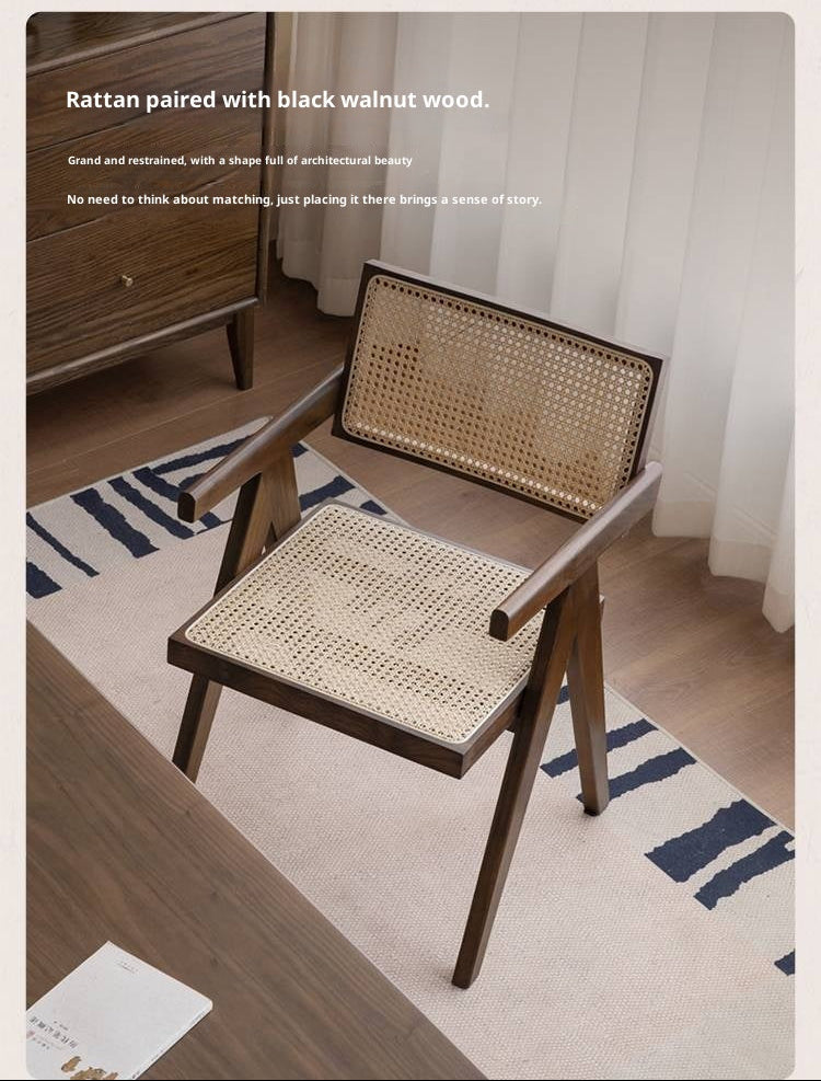 Black Walnut Solid Wood Wabi-Sabi Style Rattan Chair