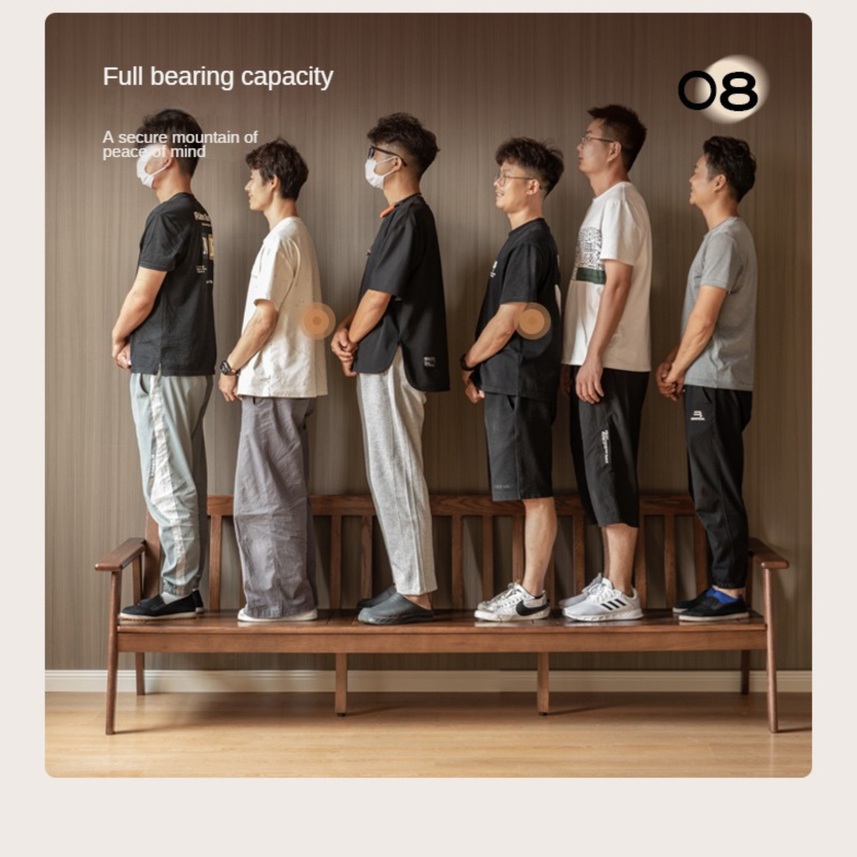 Oak Solid Wood Straight Sofa 4 fabrics color