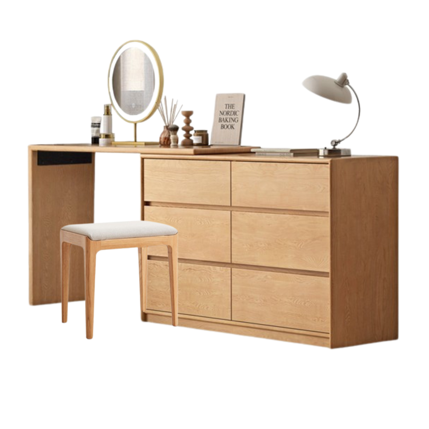 Oak, Solid Rubberwood Dressing Table L-Shaped Corner
