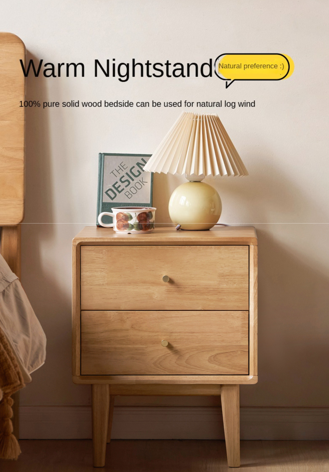 Ash, Oak Solid Wood, Solid RubberWood Nightstand)