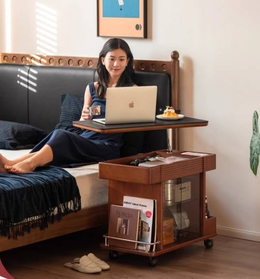 Poplar Solid Wood Elevating Rock Board Side Table