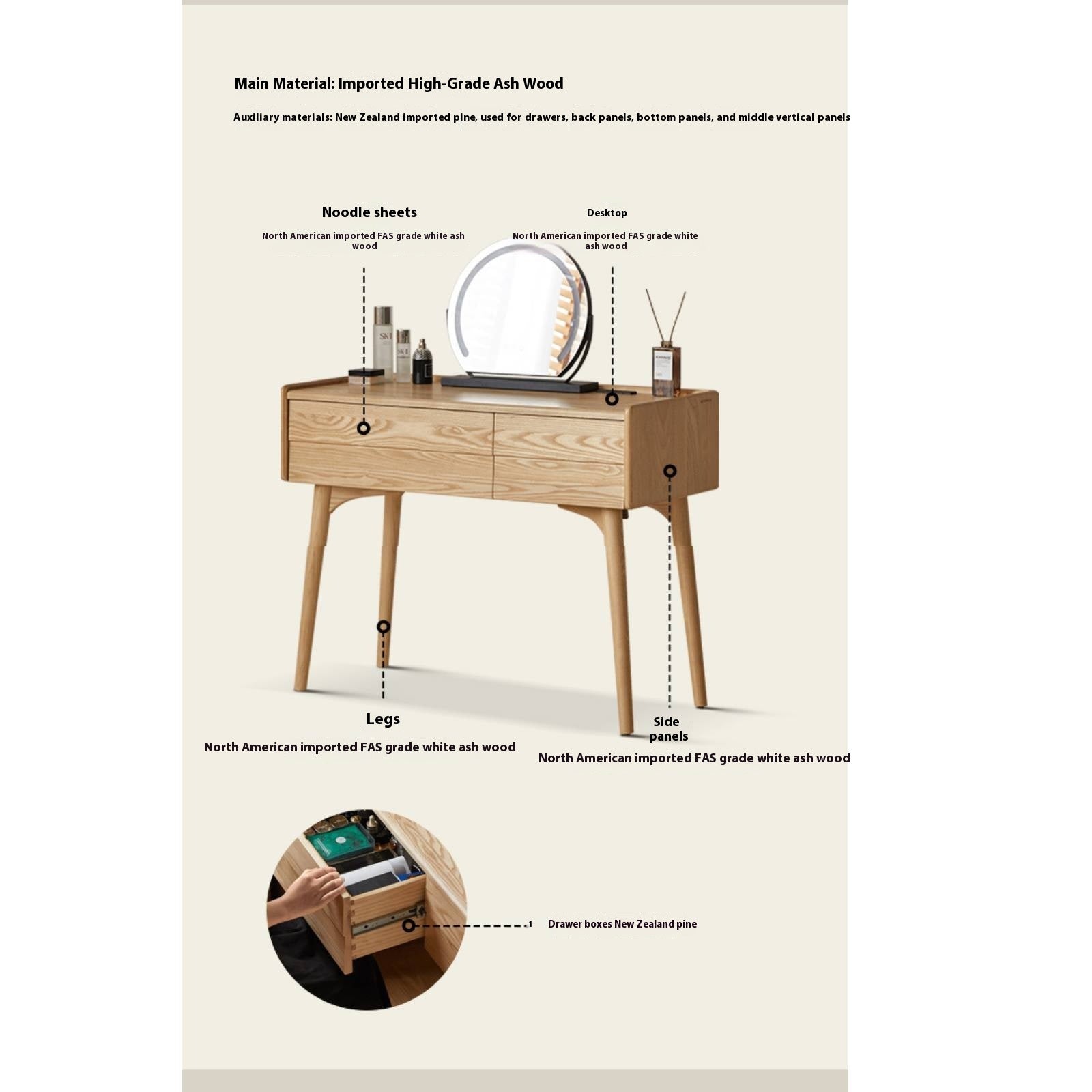 Ash Solid Wood Modern Dressing Table