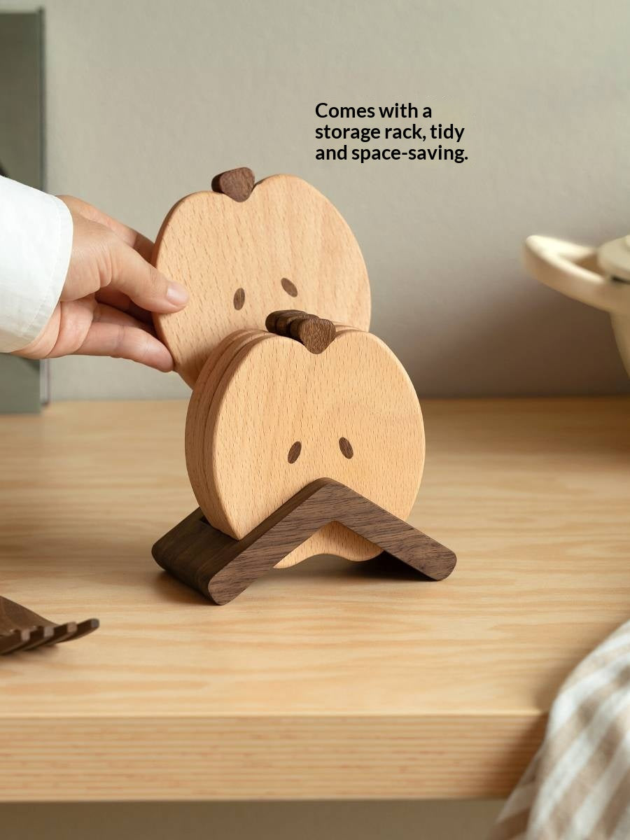 Black Walnut, Beech Solid Wood Creative Apple Shaped Coaster