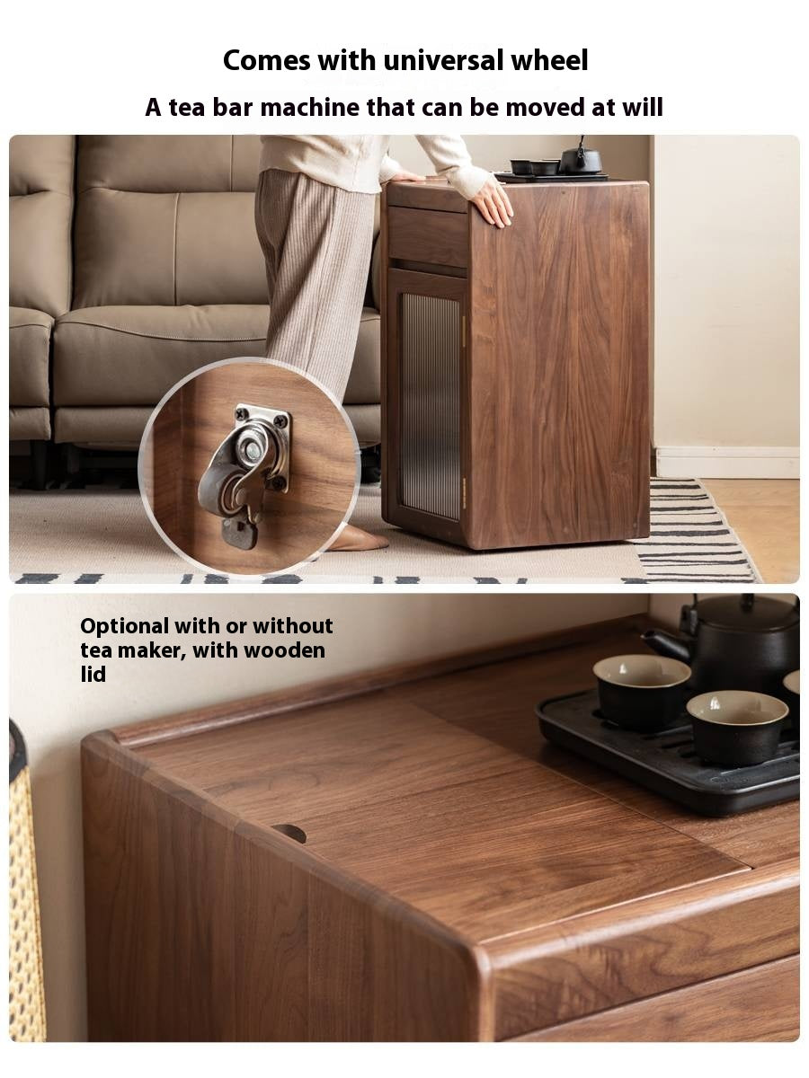 Black Walnut, Oak Solid Mobile Wood Tea Cabinet