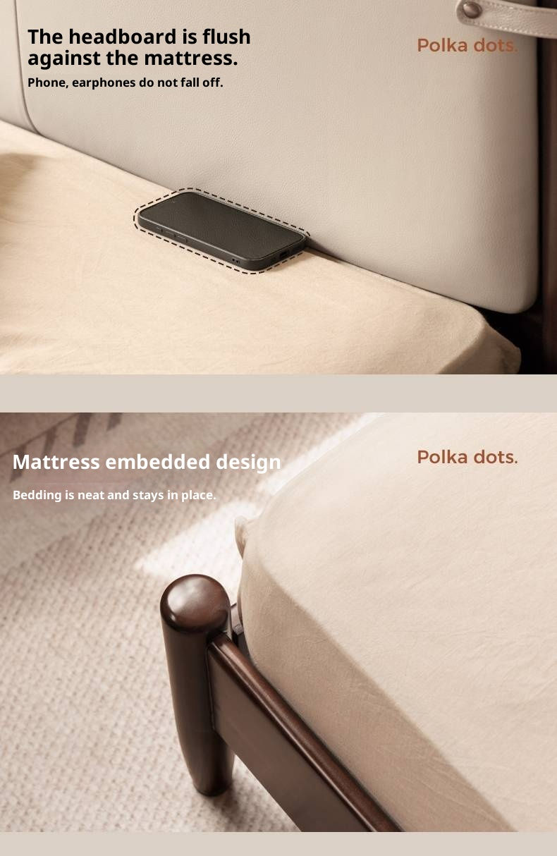 Poplar Solid Wood Genuine Leather Soft Backrest Bed Retro Vintage