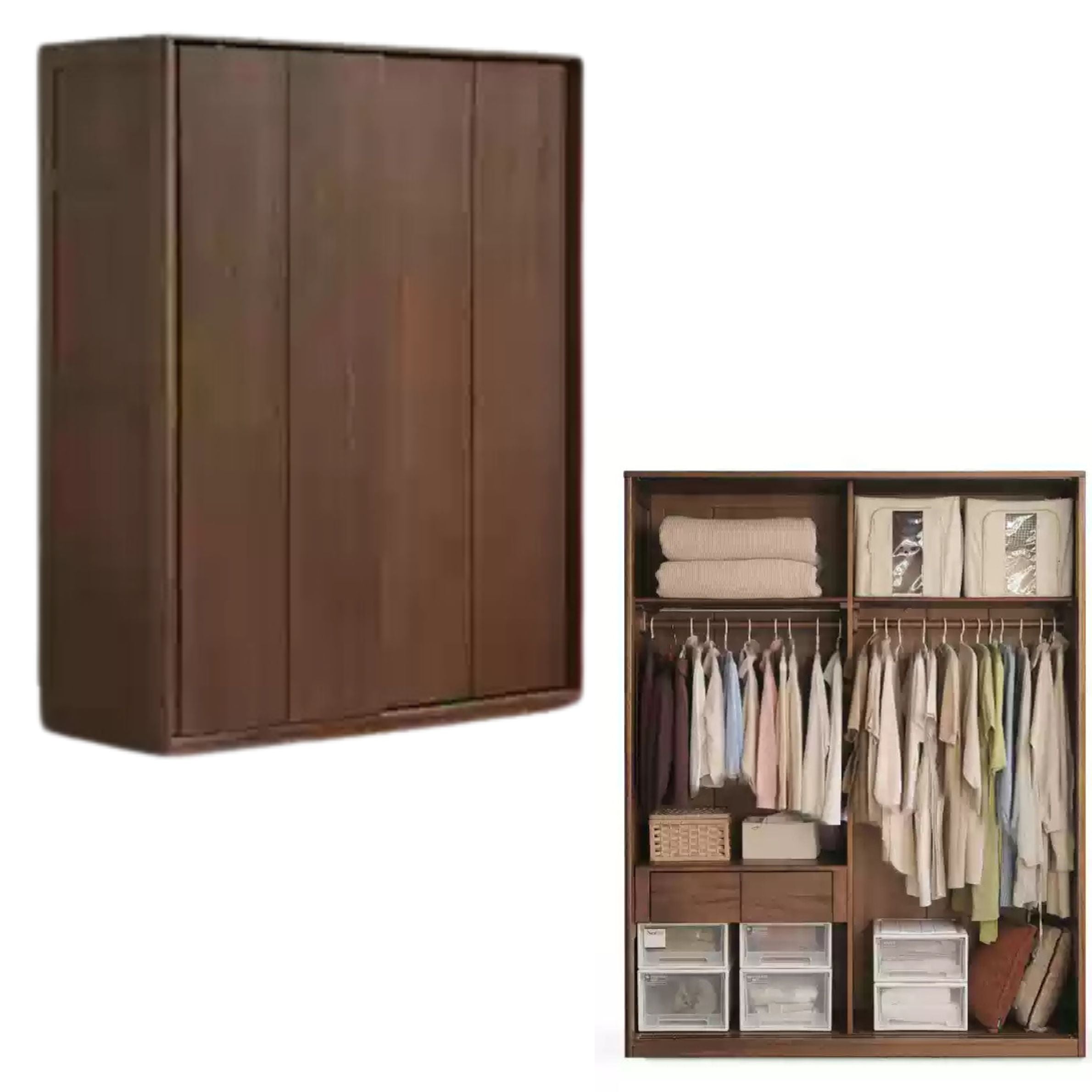 Sandalwood Solid Wood Modern Sliding Door Wardrobe.
