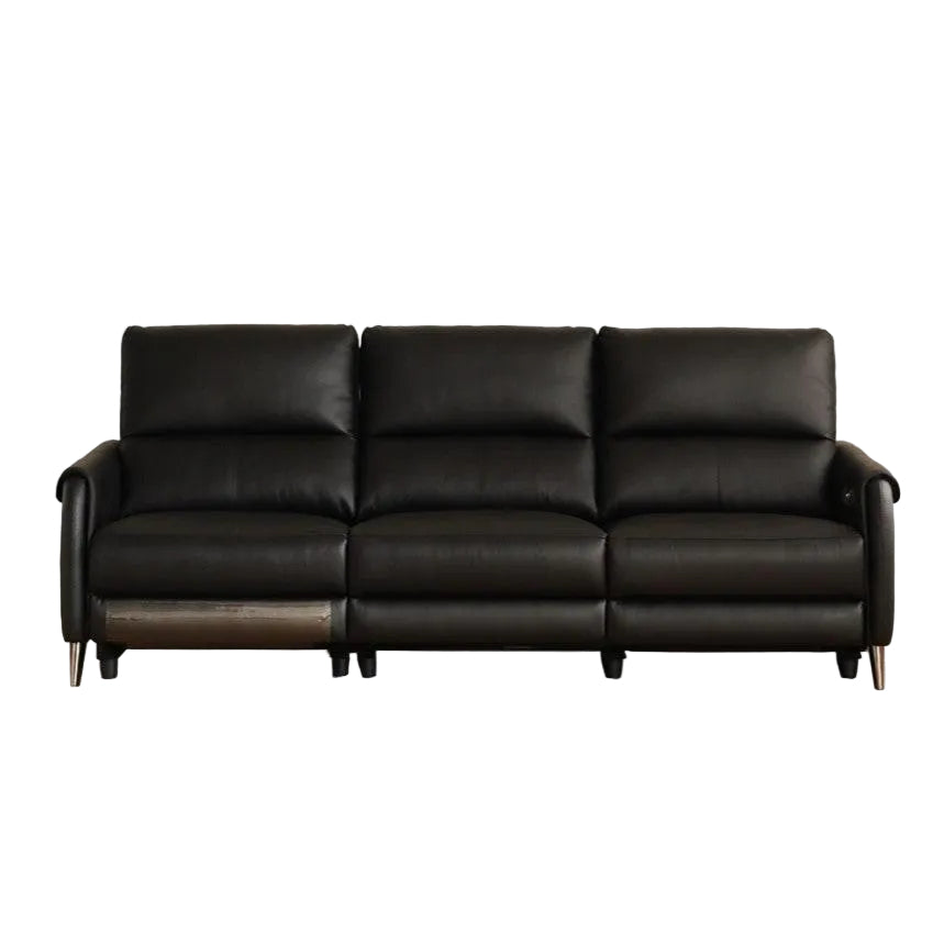 Genuine leather zero-wall electric recliner sofa with high backrest, deep cushioned seats