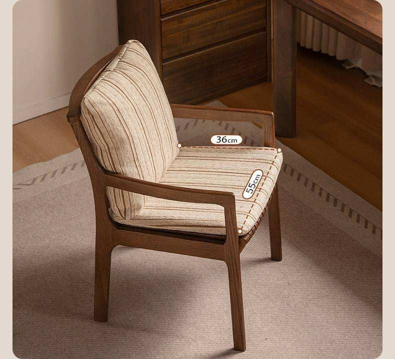 Oak Solid Wood Armchair, dual Reading Chair with Sculpted Back, Home Office Desk Chair