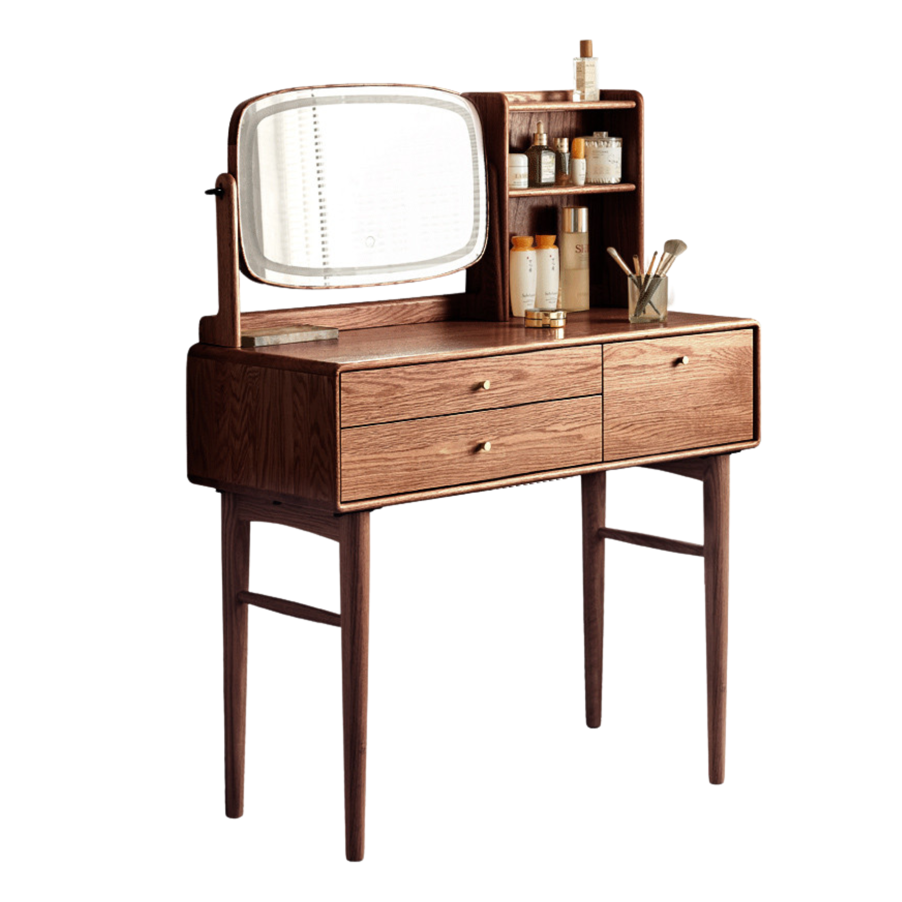 Oak, Ash Solid Wood Dressing Table Lighted Makeup Mirror.