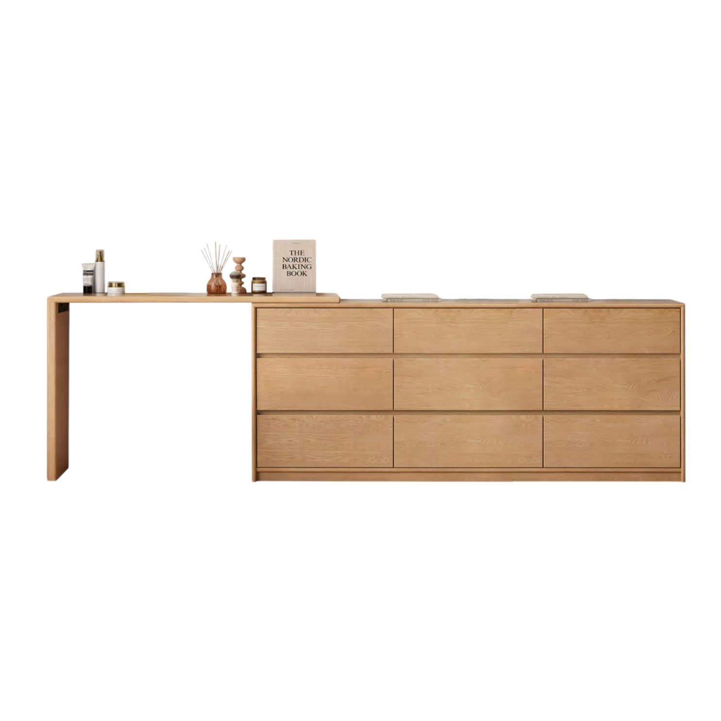 Oak, Solid Rubberwood Dressing Table L-Shaped Corner