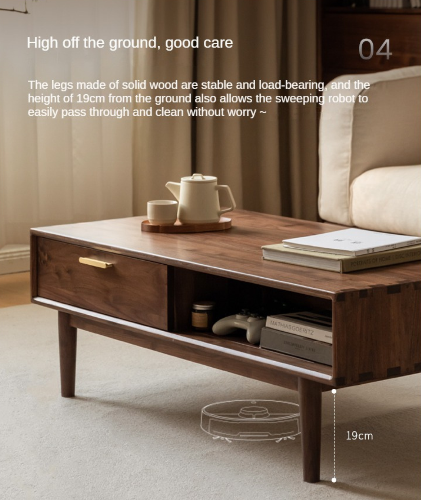 Black Walnut Solid Wood Storage Rock Plate Coffee Table