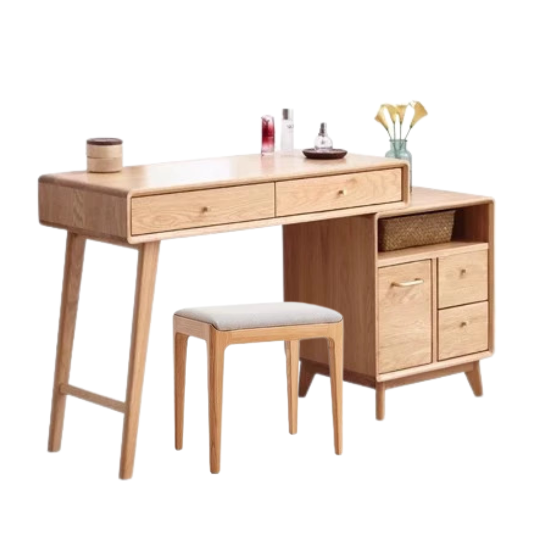 Oak, Rubberwood Solid Wood Vanity Table Telescopic.