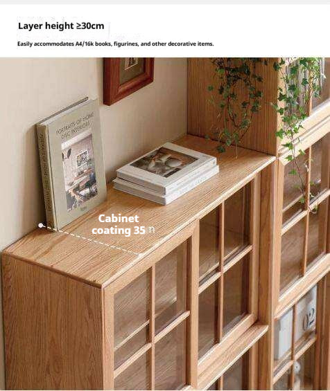Oak, Beech Solid Wood Bookcase Floor to Floor Free Combination Sliding Door
