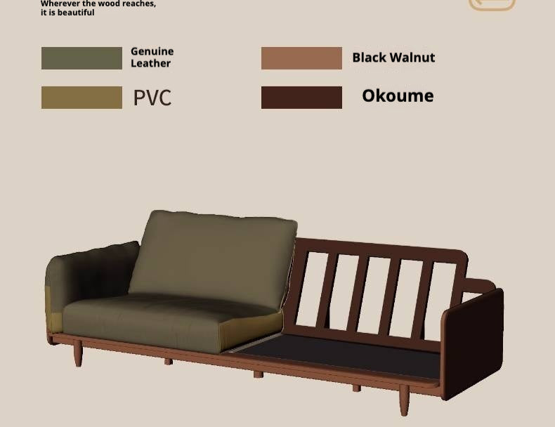 Black Walnut Solid Wood,Solid Sandalwood Genuine leather, fabric Sofa