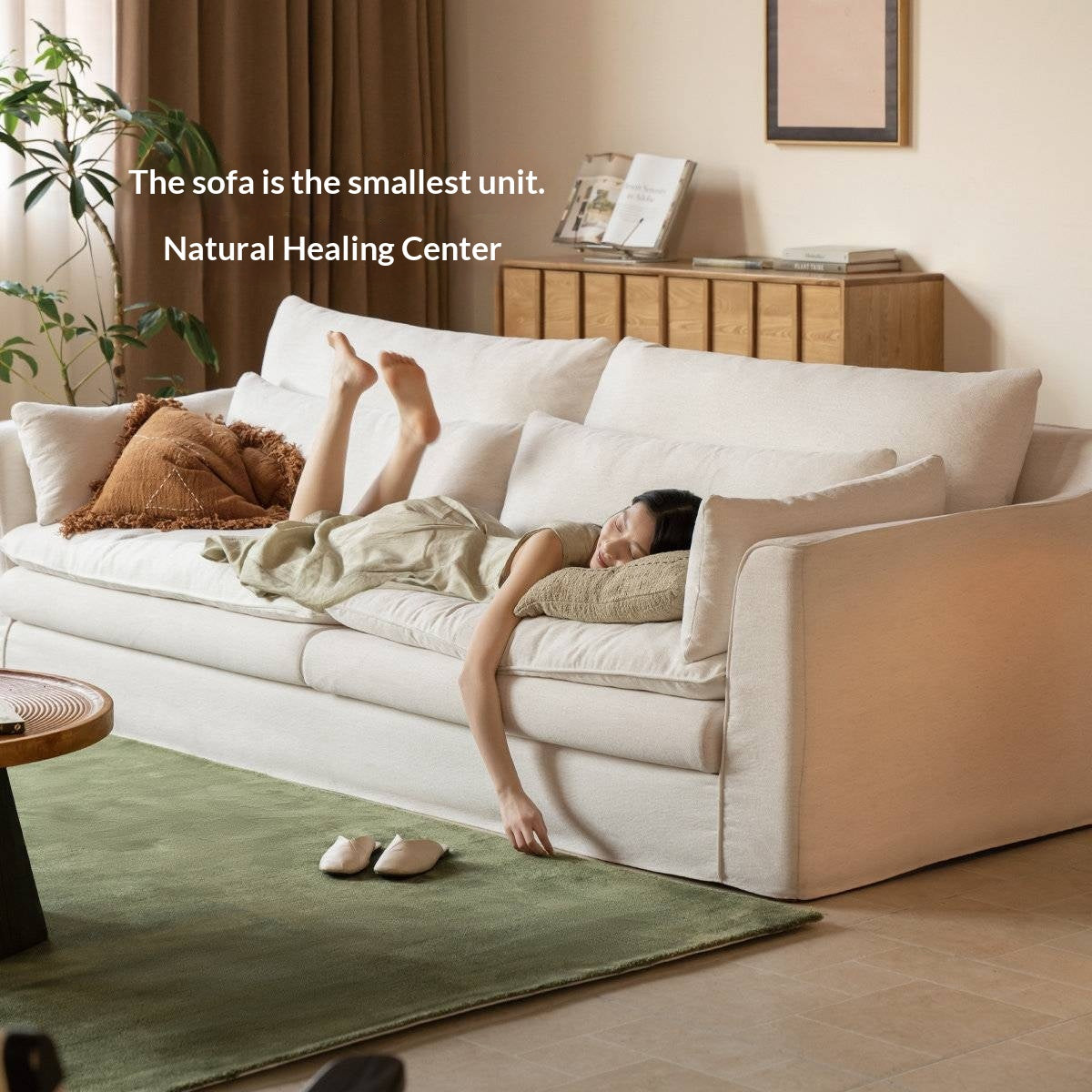 Deep Seat Modular Sofa with Cotton-Linen Upholstery