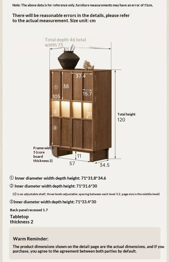 Black Walnut Solid Wood Lattice Door Side Cabinet with LED Lighting
