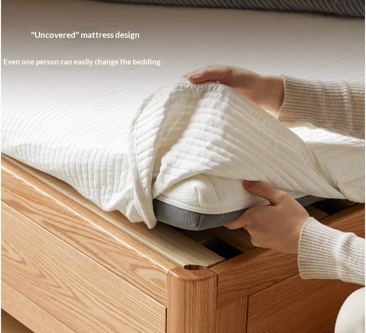 Oak Solid Wood Platform Box Bed, Headboard-Free Box Bed