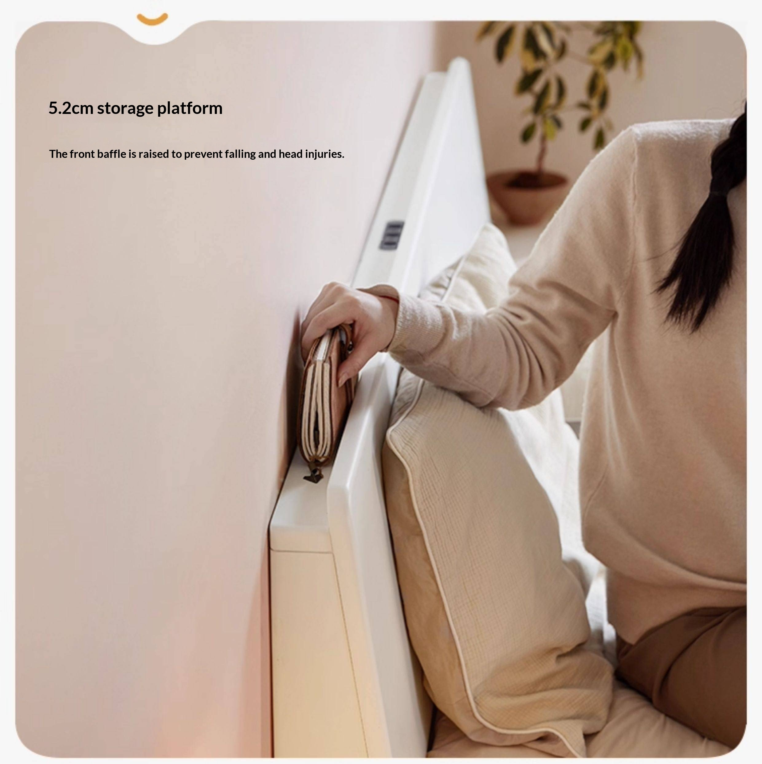 Pine Solid Wood Bed — Modern Minimalist Style with Creamy Design and Night Light