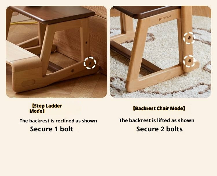 Beech Solid Wood Children's Multi-function Step Ladder Chair.