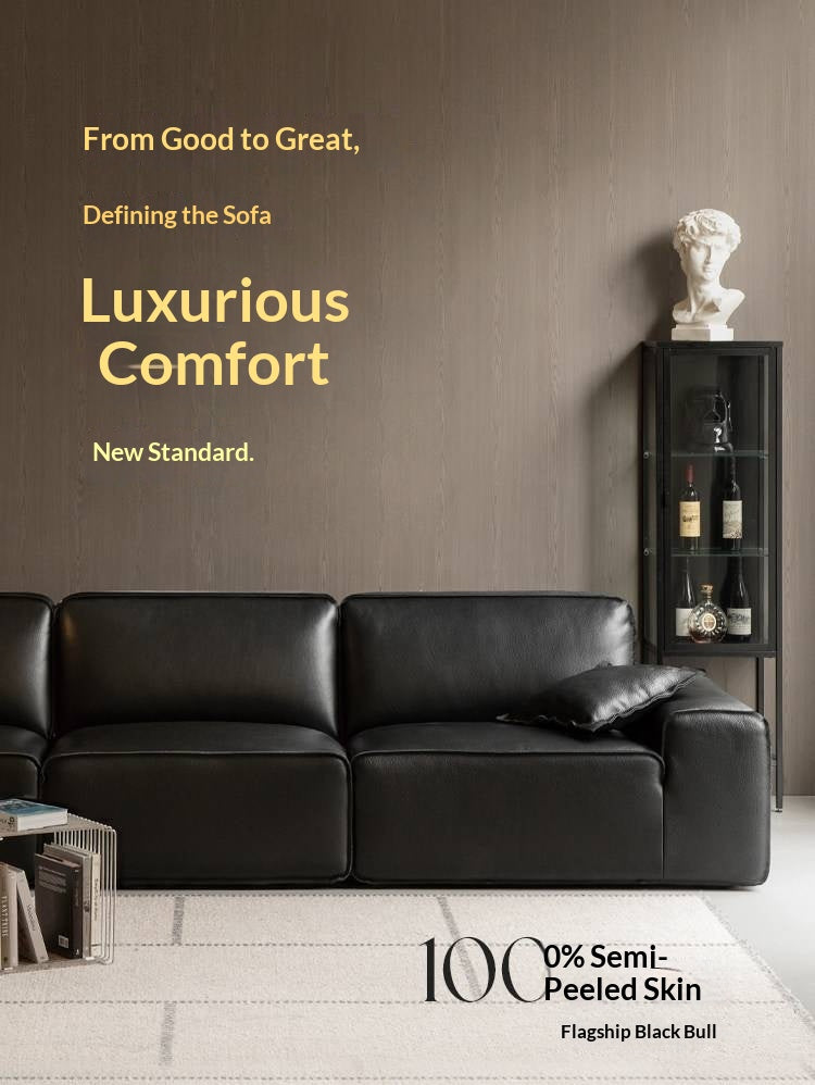 Full Grain Genuine Leather Sofa Contemporary Couch