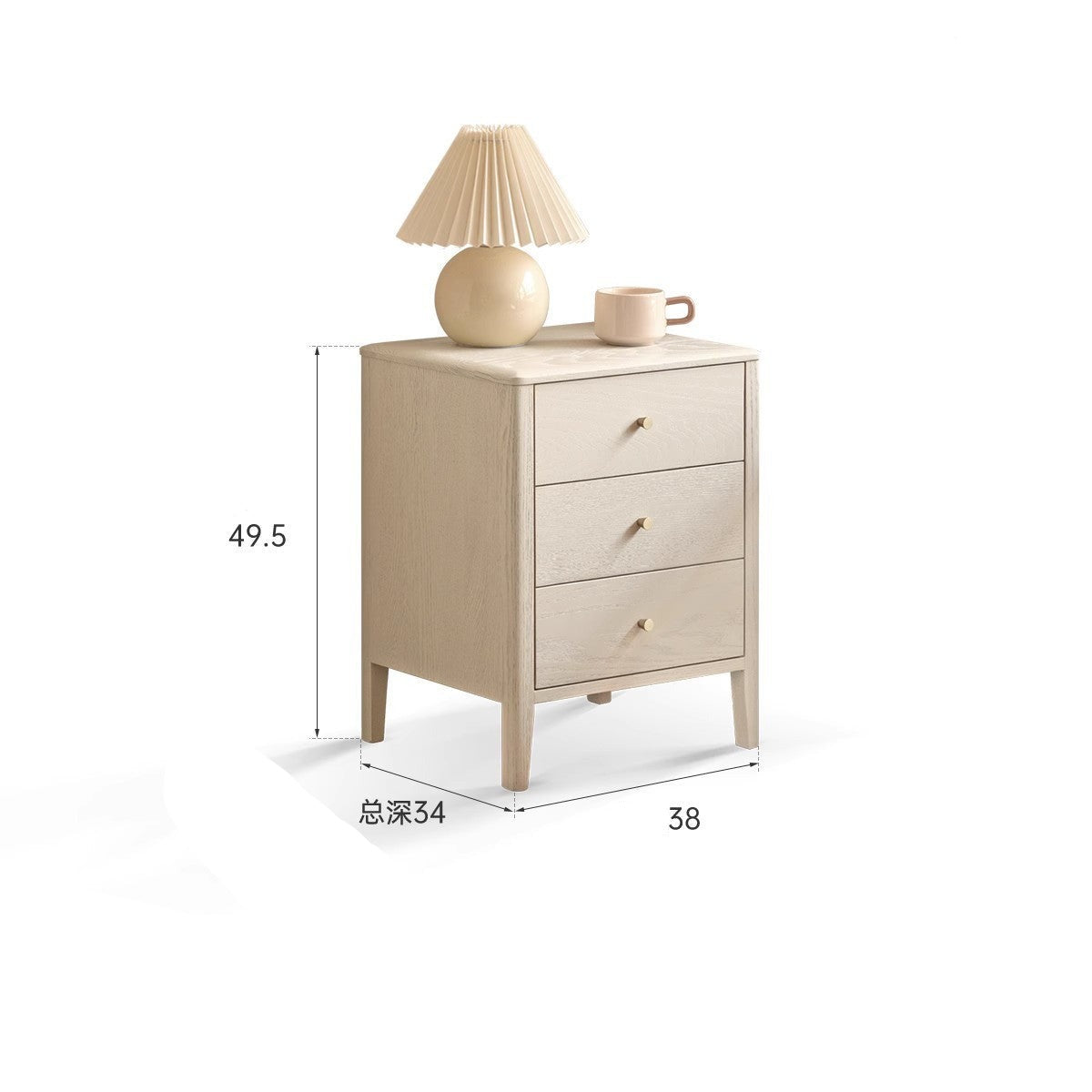 Oak Solid Wood, Solid RubberWood Nightstand Cream Style)