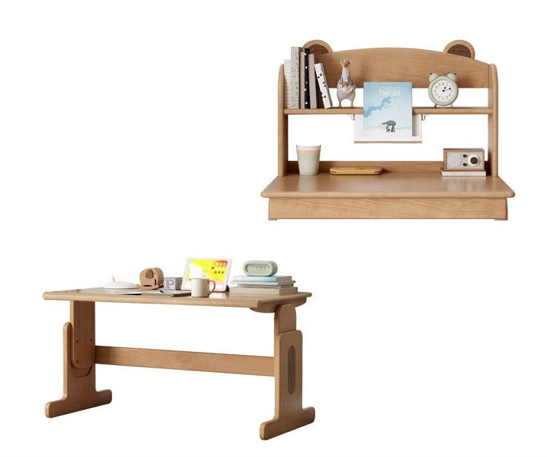 Beech Solid Wood Lifting Desk Bookshelf Combination