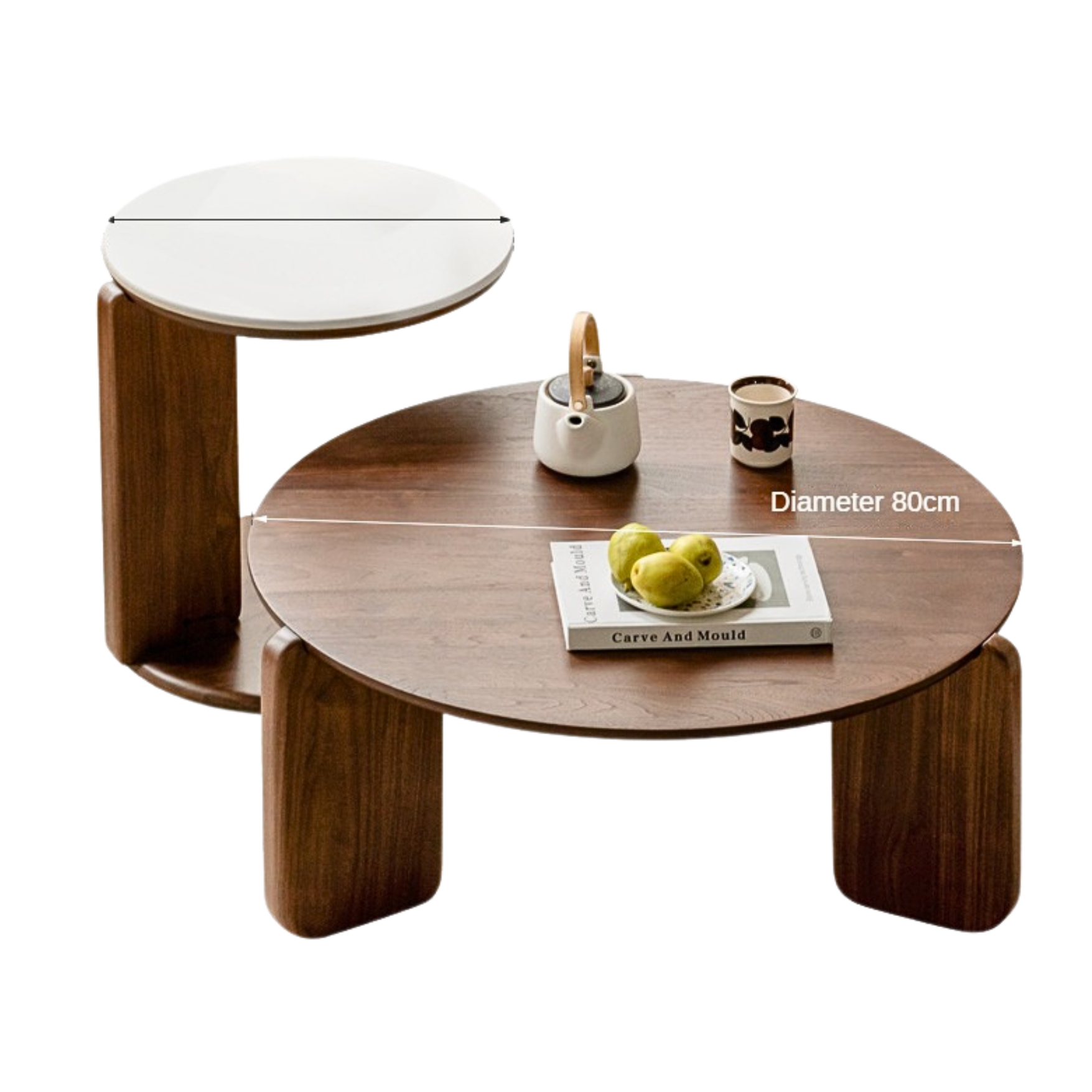 Black Walnut Solid Wood Slate Round Tea Coffee Table
