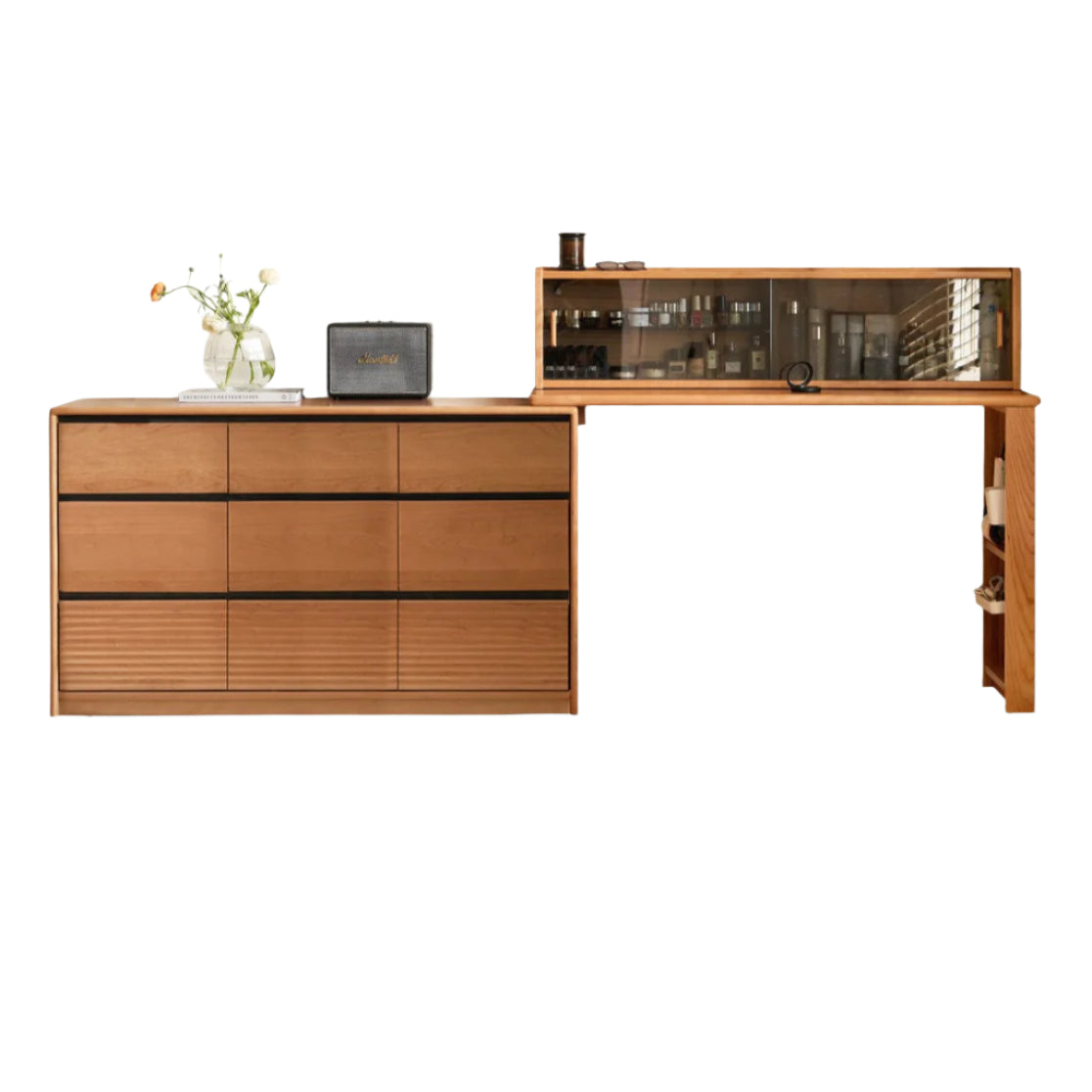 Сherry Solid Wood Retro Corner Vanity Table.